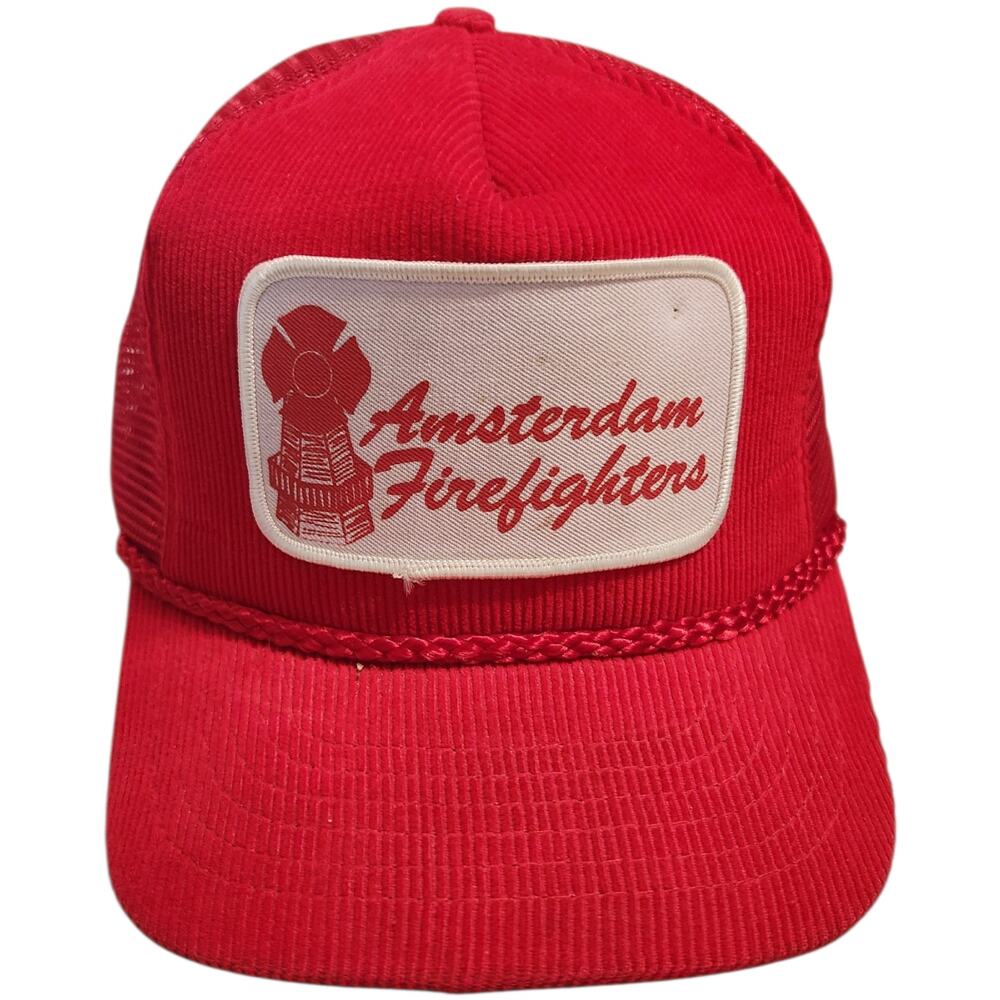 Red Corduroy Amsterdam Firefighters Snapback Hat Cap Designer‎ Award Headwear